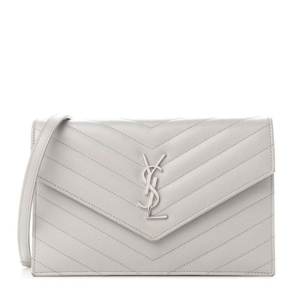 Saint Laurent Monogram Envelope Chevron Woc Souris Grey Leather Shoulder Bag - Picture 1 of 12